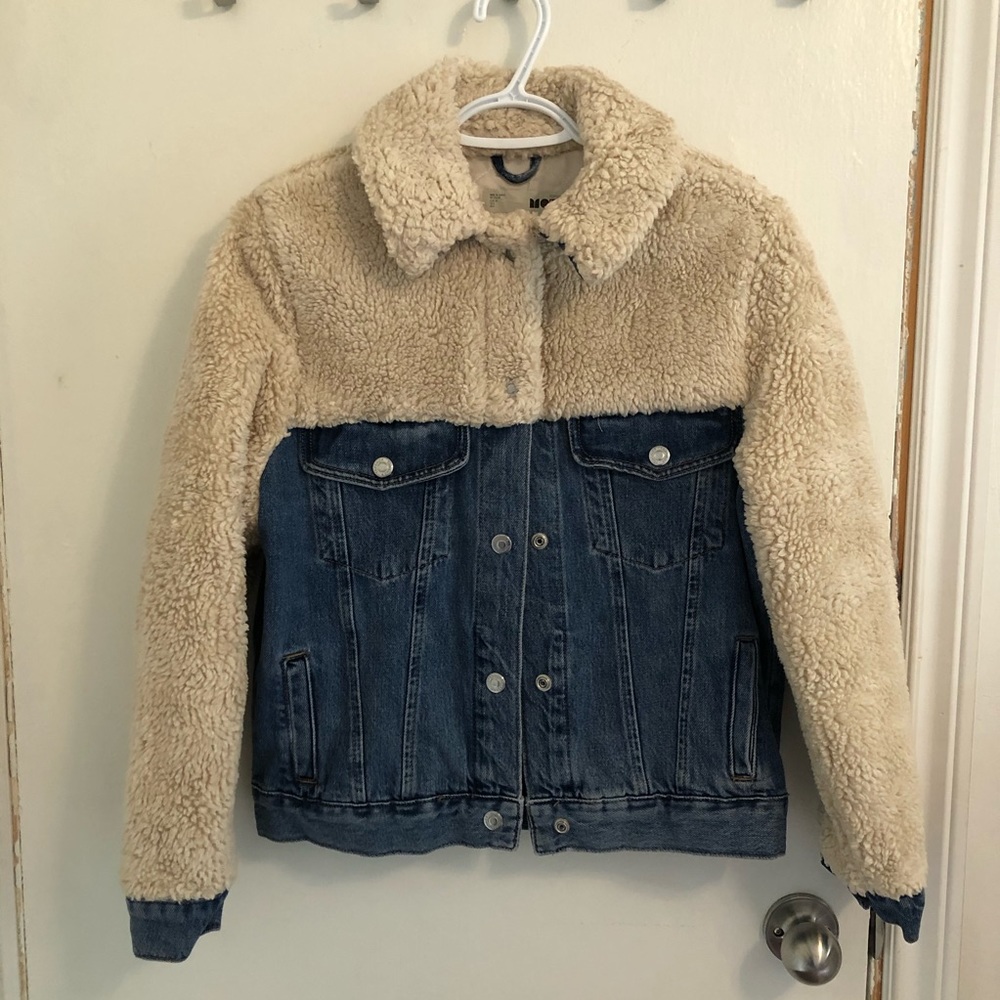 Top shop jeans jacket with wool top